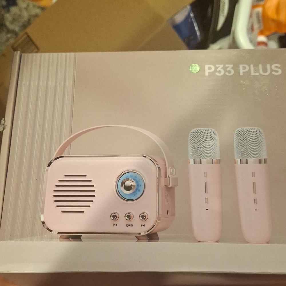 Pink Portable Bluetooth Speaker and Microphone Set